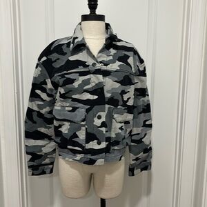 Rock & Republic women’s‎ military camo gray/black utility jacket cotton Medium